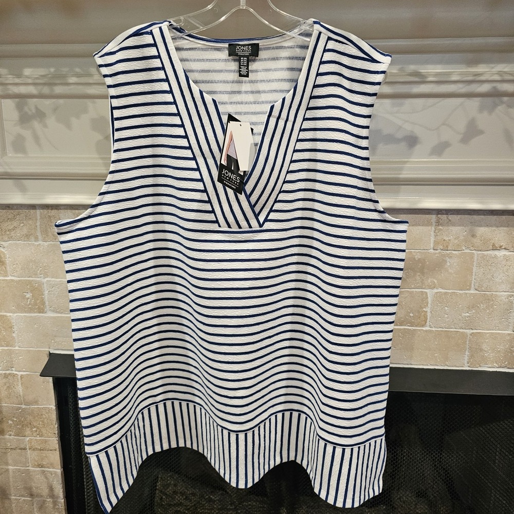 Jones New York XXL Blue White Striped Womens Blouse